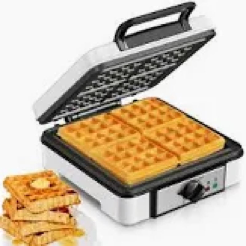 FOHERE 4-Slice Waffle Maker, 1200W Waffle Iron, Non-Stick, Browning Control, Anti-Scald, White