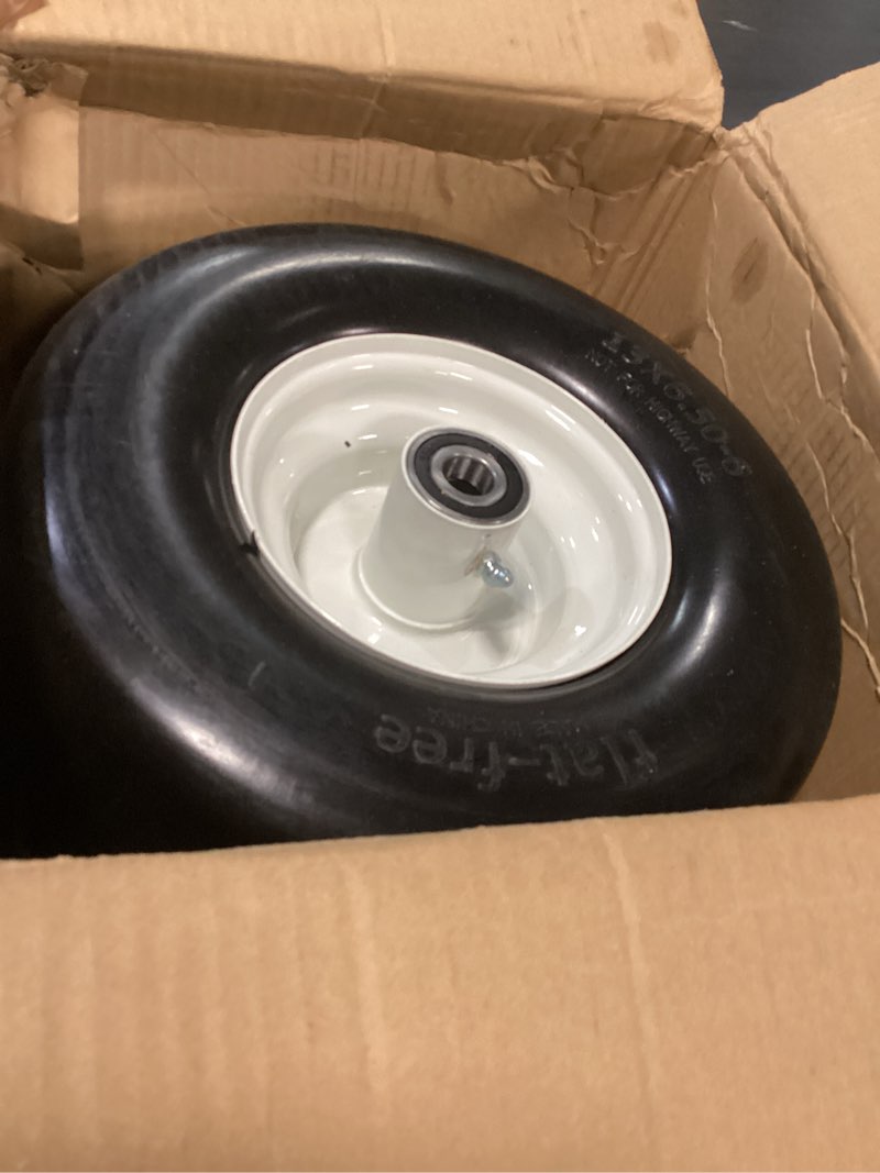 Condition photo showing Good Condition for 13x6.50-6 Flat Free Lawn Mower Tires and Wheels 3/4" 5/8" 1/2" Ball Bearings, 13x6.5x6 Zero Turn Mower Front Tires, Smooth Tires for Commercial Grade Lawn 5.5"-7.5" Adjustable Centered Hub 13x6.50-6 - 2P ( Flat Free ) White