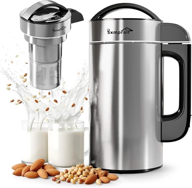 50oz Almond Milk Maker Machine (Built-in Strainer Filter) Make Plant Based Milk, Soup & Juice, 6-7 Cups Per Batch, 304 Stainless Steel, 5.3 lb, Automatic Cleaning, 8-IN-1 Nut Milk Maker for Soy & Oat
