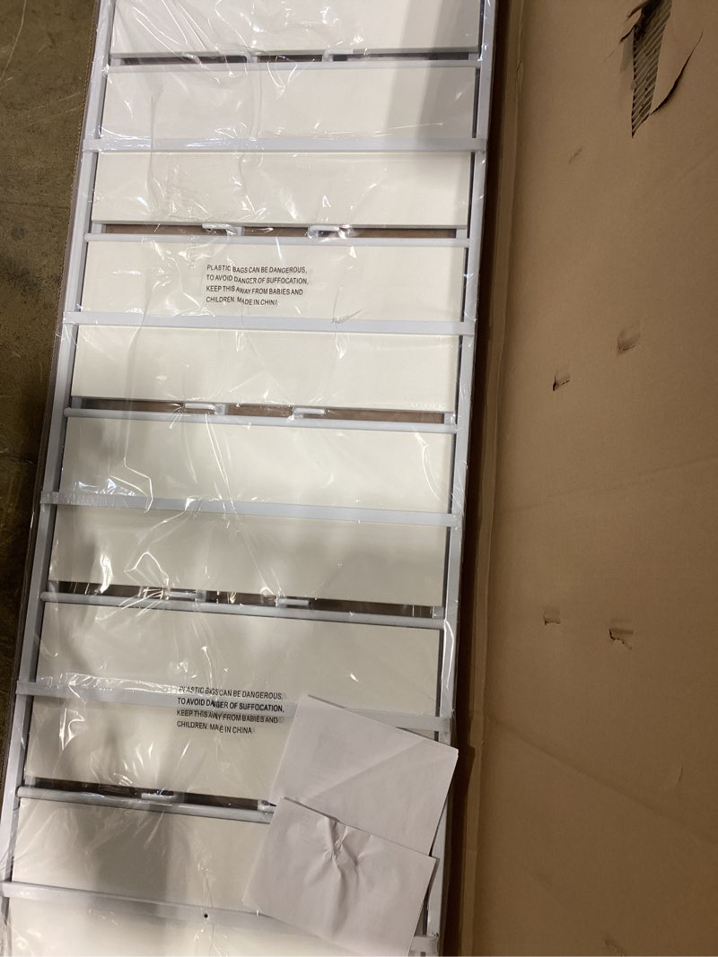 Condition photo showing New/Like New for jsb no assembly folding bookshelf, 6 tier industrial metal book shelf for storage, vintage wood foldable bookcase for living room, bedroom, office organization shelves all white 6-tier