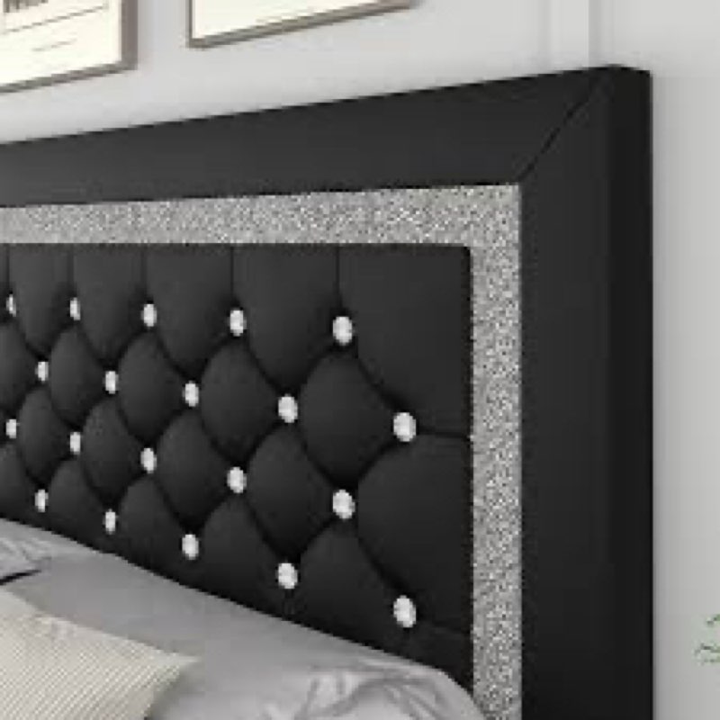 XJBE043701 upholstered bed frame with black with diamonds