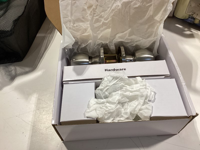 Condition photo showing Good Condition for hyper tough keyed entry ball doorknob lock and single cylinder deadbolt stainless steel finish combo pack