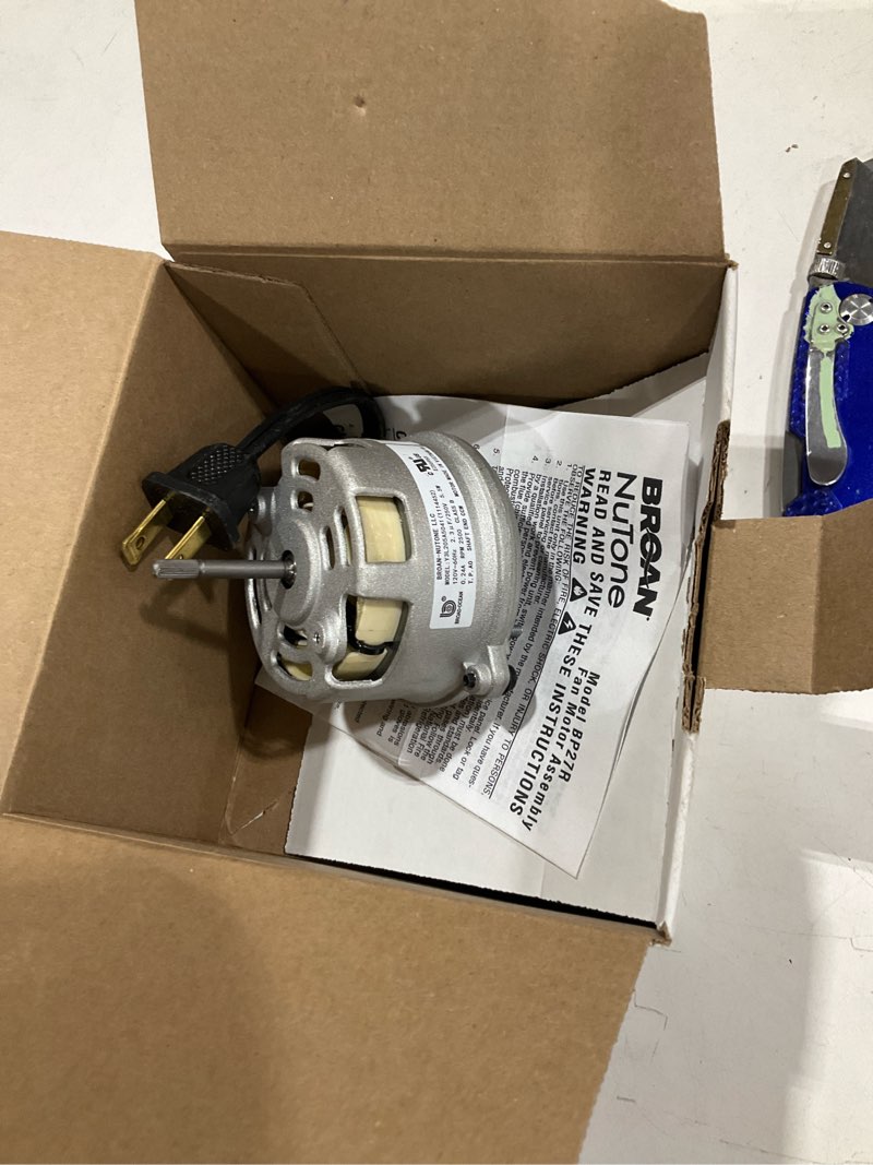 Condition photo showing As Is for broan-nutone 50 cfm fan motor & blower wheel