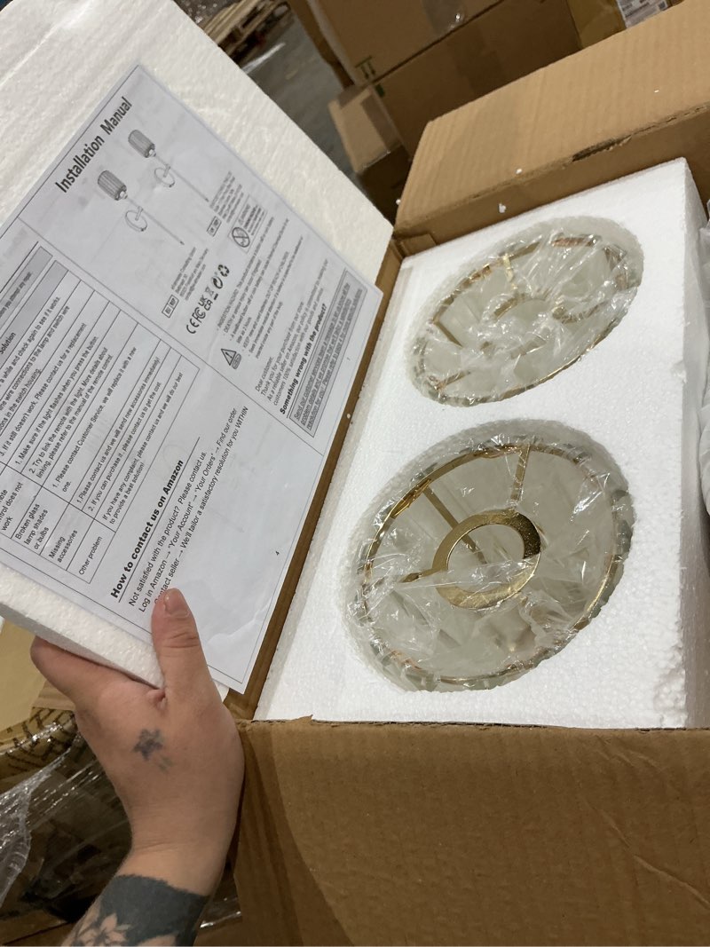 Condition photo showing New/Like New for eidisuny battery operated crystal wall sconces set of 2, wireless wall lamp with rgb rechargeable dimmable bulbs, gold wall sconce with remote for bedroom, living room (bulbs included) gold 23 inches