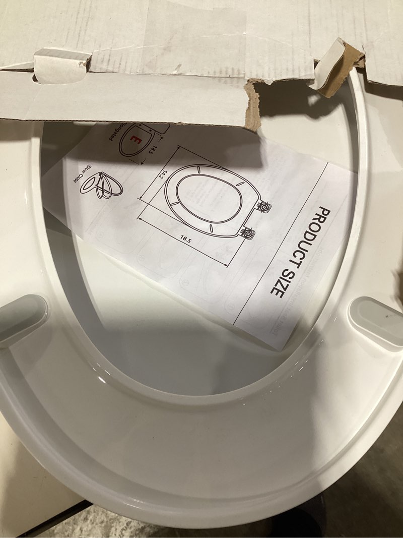 Condition photo showing Good Condition for elongated toilet seat, 18.5” soft/slow close oval (oblong) toilet seat for elongated toilets, no-slam quiet-close lid, easy-to-install & clean, durable never-loosen white plastic seat white elongated(oval)