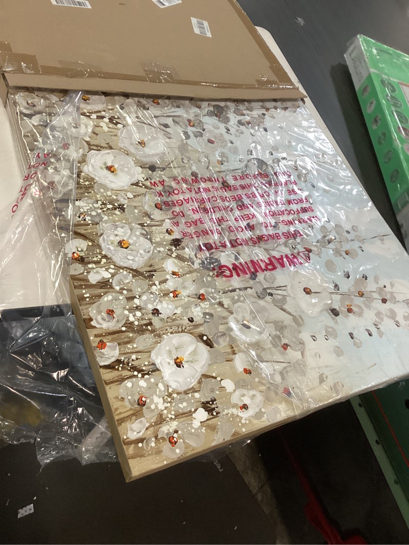 Condition photo showing New/Like New for Large Canvas Wall Art for Living Room White Flowers Picture Hand-Painted Oil Painting Framed Artwork Modern Gallery Plant Decor Wall Decorations for Bedroom Bathroom Size 60x30 inch Ready to Hang