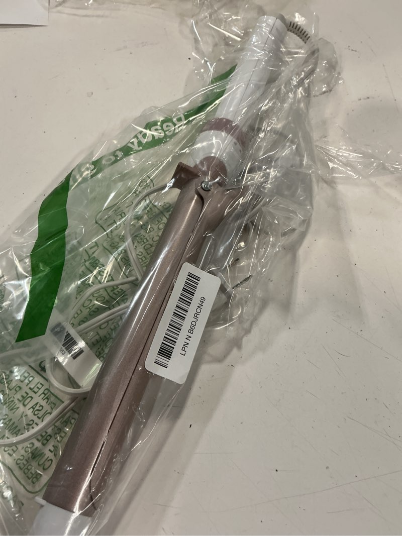 Condition photo showing As Is for conair double ceramic 1-inch long barrel curling iron, 1-inch barrel creates classic curls to loose waves, hair curler for use on short, medium, & long hair, white/rose gold white/rose gold 1 inch long barrel