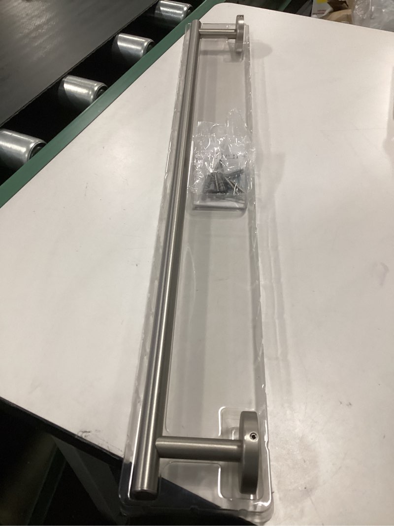 Condition photo showing As Is for Brushed Nickel Towel Bar, 24 Inch Towel Racks for Bathroom Wall Mounted, SUS304 Stainless Steel Bathroom Towel Holder, Total Length 26.4 Inch Towel Bars Brushed Nickel 26.4"