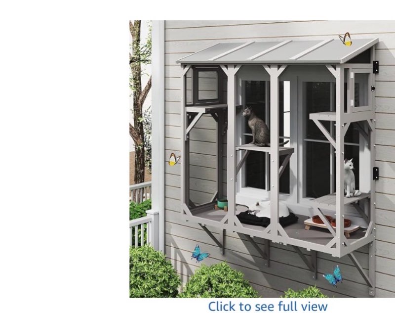 ketive Cat Catio, Expandable Window Box Enclosure for Multiple Indoor Cats, Comfortable Wooden Small Pet Perch House, All-Weather Use, Keep Bugs Insects Out, with 4 Platforms and 3 Doors