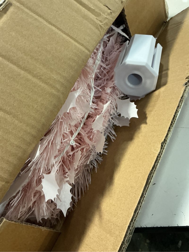 Condition photo showing As Is for 6 FT Pink Pop Up Christmas Tree, Pre-Lit Collapsible Artificial Christmas Tree with 150 LED Lights, Easy Assembly Tree for Indoor Home Holiday Party Décor