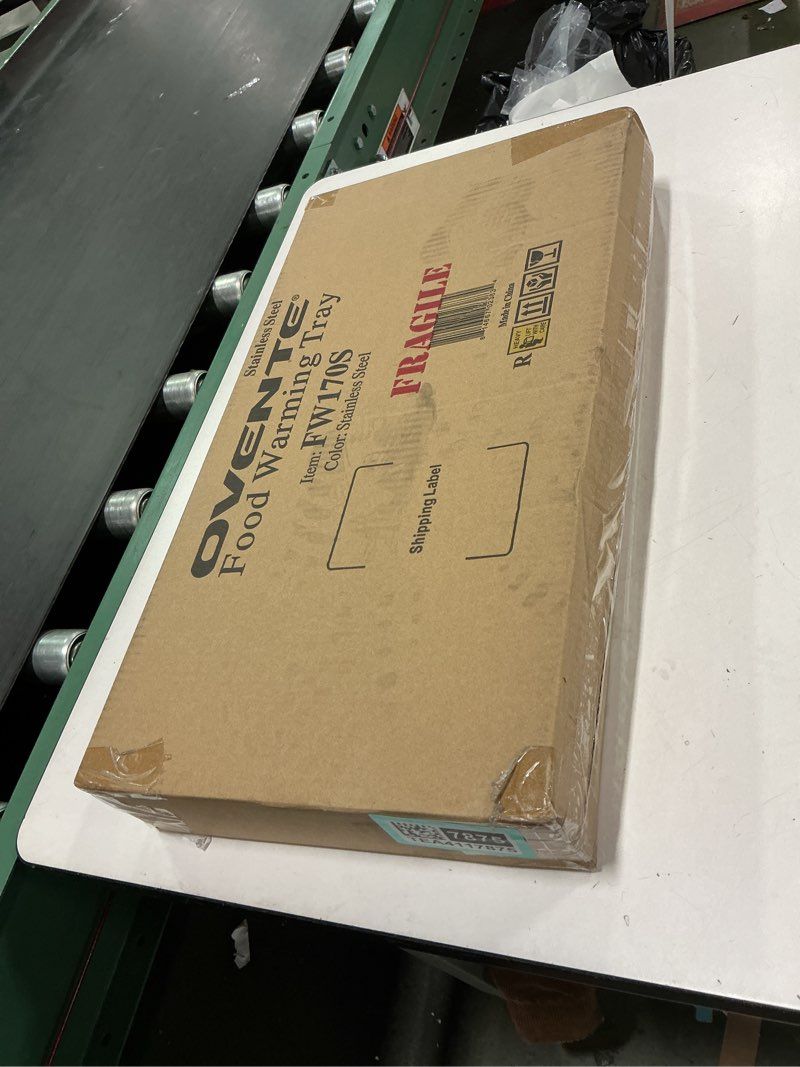 Condition photo showing New/Like New for OVENTE Electric Warming Tray with Adjustable Temperature Control, Compact Food Warmer & Server for Buffets, Parties, Events, and Dinners, Cool-Touch Handles, Stainless Steel, Silver FW170S Warming Tray - Silver