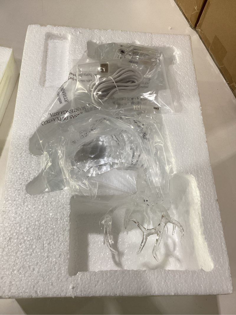Condition photo showing New/Like New for 11.8" Tall White Acrylic Christmas Reindeer Figurines with LED Light, Large Deer Statues Sculpture Tabletop Ornaments for Cabinet Mantel Shelves Fireplace Home Décor Accents Collectible Gift Figurines