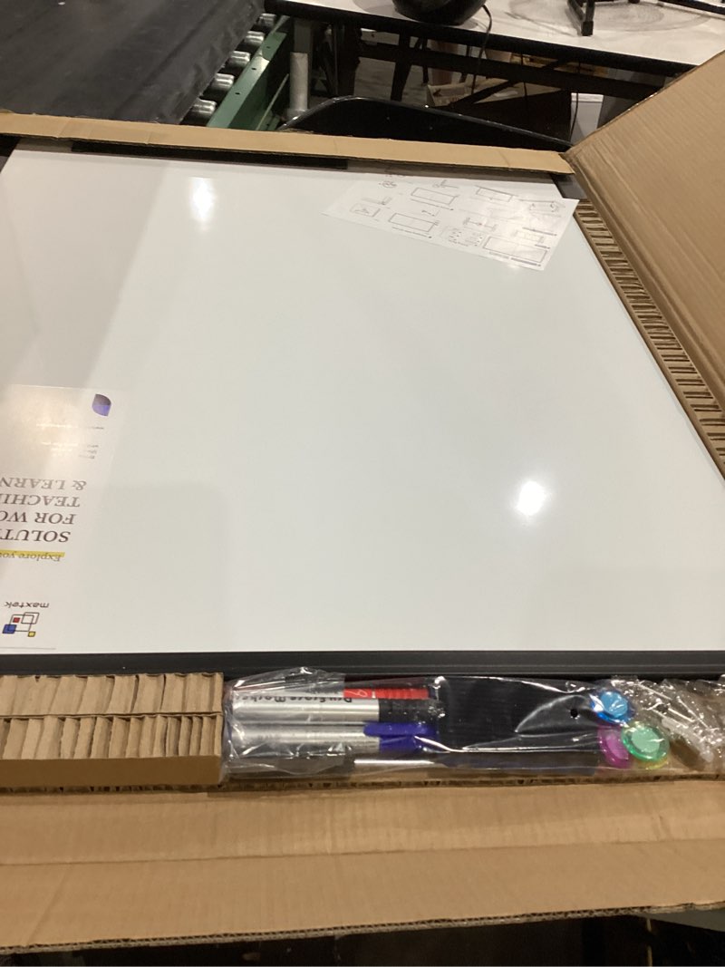 Condition photo showing New/Like New for large magnetic whiteboard, maxtek 60 x 36 magnetic dry erase board foldable for wall, 5' x 3' aluminum presentation big wall-mounted marker board for office home & school (black) 60"w x 36"h style b