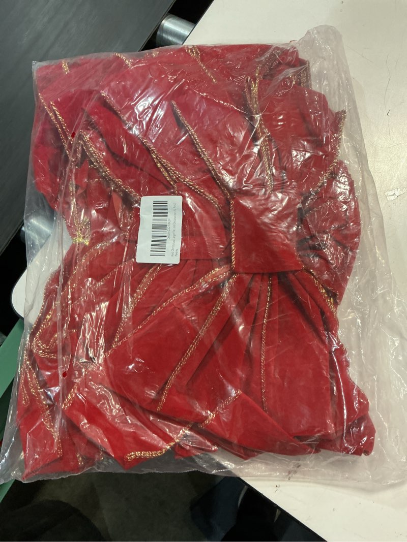 Condition photo showing New/Like New for Red Christmas Large Velvet Bows: 36" x 18" Golden Edged Velvet Bow - Christmas Tree Topper Ornament Bow for Christmas Tree Wreath Door and Fireplace Decoration (6, Red) 6 Red