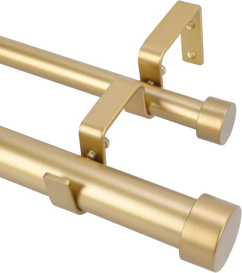 Gold Double Curtain Rod 72 to 144 Inch,Double Decorative Crystal Drapery Rods with Solid Aluminum Br
