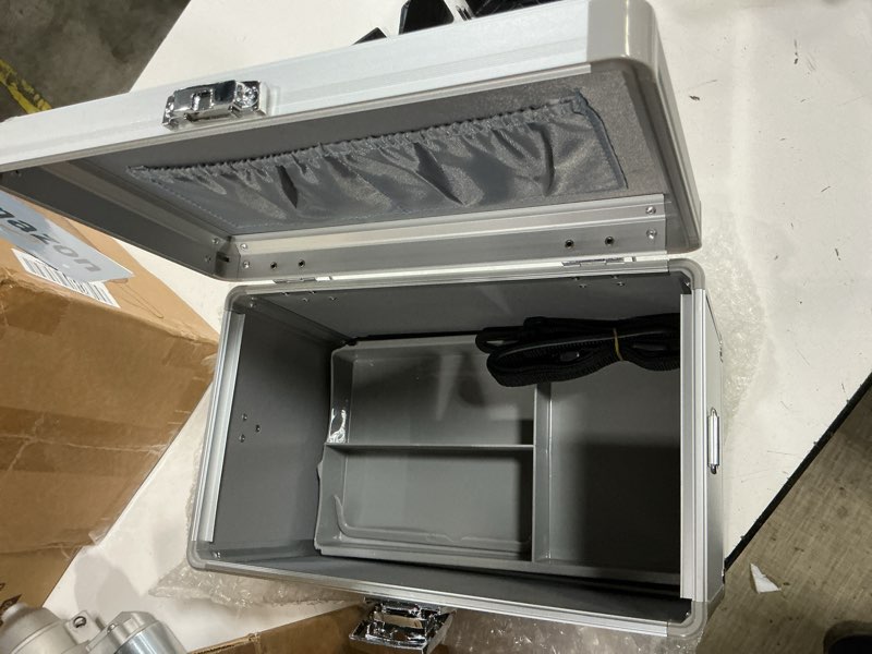 Condition photo showing As Is for uniclife medicine lock box first aid box with key lock, handle & shoulder strap portable medication lockable kit metal lockable medicine storage security lock boxs for medications, 12" x 7" x 7.5" silver, key lock 12 inch
