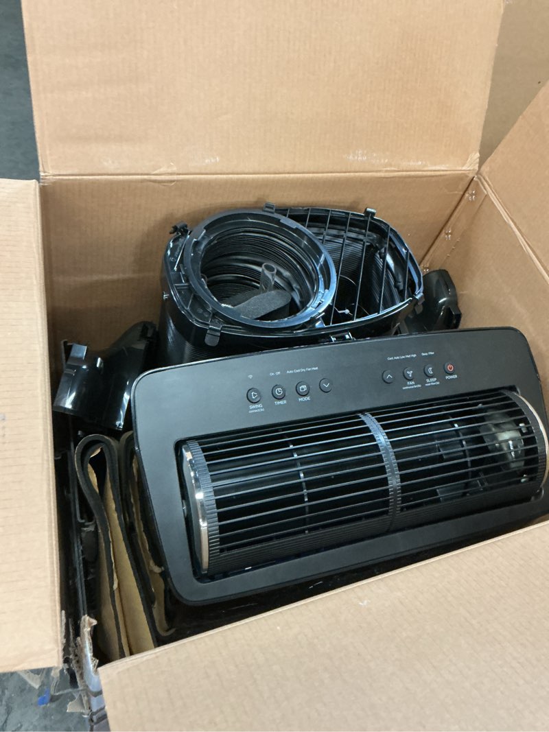 Condition photo showing As Is for midea duo 14,000 btu (12,000 btu sacc) high efficiency inverter ultra quiet portable air conditioner, with heat up to 550 sq. ft., works with alexa/google assistant, with remote control & window kit 14,000 btu, dual hose, heat