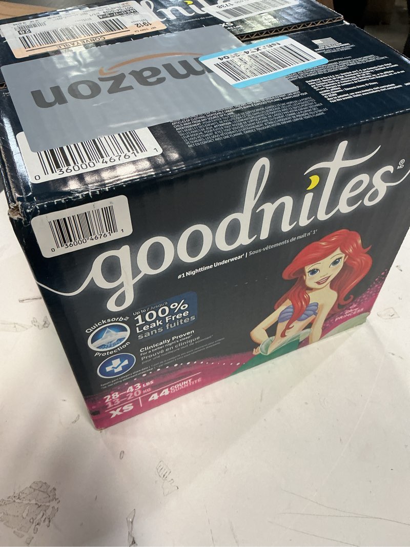 Condition photo showing New/Like New for (Size:XS)Goodnites Girls' Nighttime Bedwetting Underwear, Size Extra Small (28-43 lbs), 44 Ct (2 Packs of 22), Packaging May Vary X-Small 44