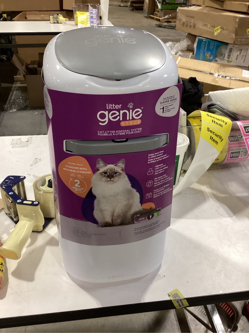 Condition photo showing As Is for Litter Genie Style Pail Cat Litter Box Waste Disposal System for Odor Control Includes 1 Square Refill Bag White