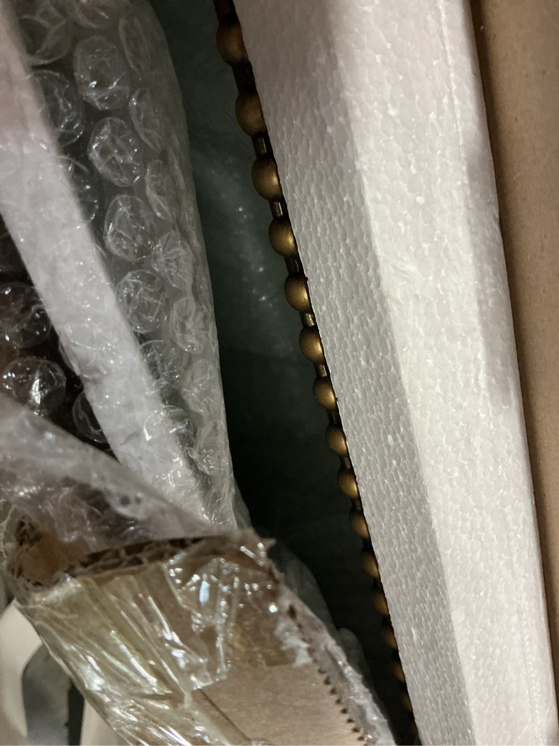 Condition photo showing Good Condition for arched wall mirror for bathroom, 20"x30"-ornate decorative bathroom mirror with beaded metal frame - modern distressed hanging wall decor for bedroom/living room/entryway-antique gold mirror 30"l x 20"w beaded vertical