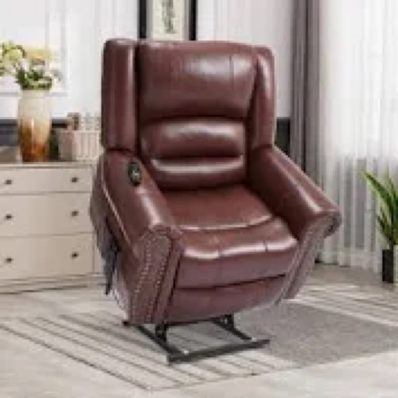 40" W Dual Motor Power Lift Recliner Genuine leather or Faux leather Infinite Position With Heat And Massage Upholstery Color: Brown Genuine Leather