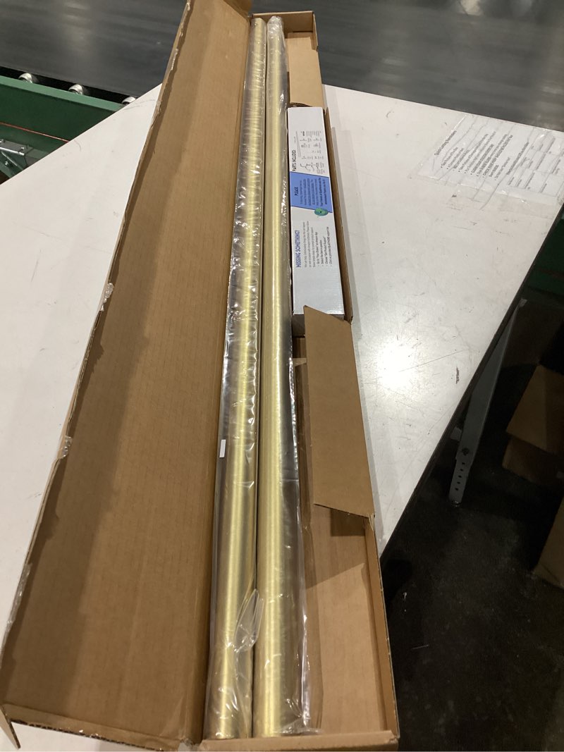 Condition photo showing New/Like New for blasthome® non-adjustable luxury curtain rods for windows, 1 ¼” rod set, 9 foot fixed length (two rods connect for a seamless look), brushed gold single rod brushed gold 9 foot