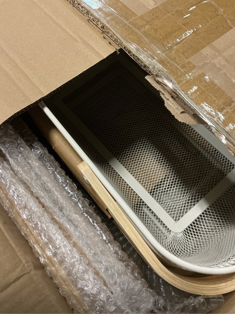 Condition photo showing New/Like New for 4 Pcs Mesh Steel Basket with Handles and Lids 16 x 9.8 Inch Large Wire Mesh Basket Garden Baskets for Gathering Vegetables Fruit Harvest Storage Organizer for Kitchen Drying Food (White)