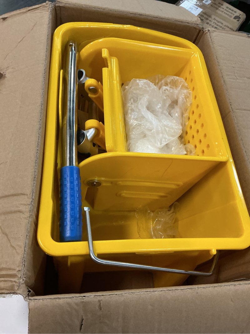 Condition photo showing As Is for Mind Reader Mop Bucket with Wringer (Mop Not Included), 5.5 Gallon Cleaning Bucket with Wheels and Handle, Upward Press Wringer, Small Mop Compatible, Yellow Mop Bucket Only Yellow