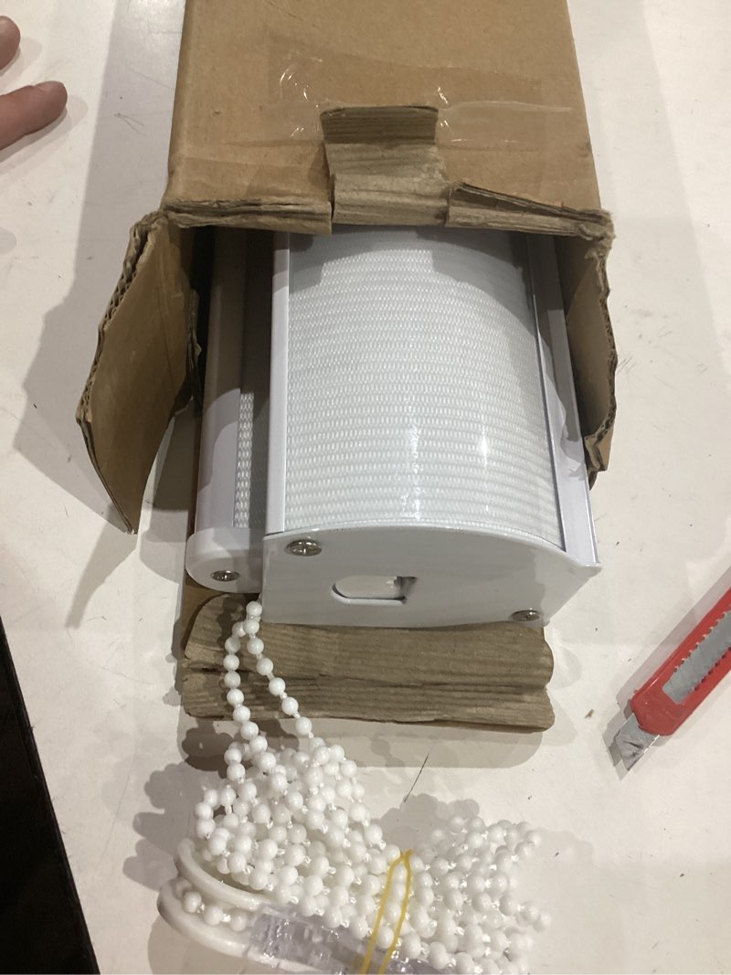 Condition photo showing Good Condition for zebra roller shades, dual layer roll up blind for living room, semi sheer shades window privacy light control for day and night, (maximum height 72inch, white color, width 35 inch) 35"w x 72"h white