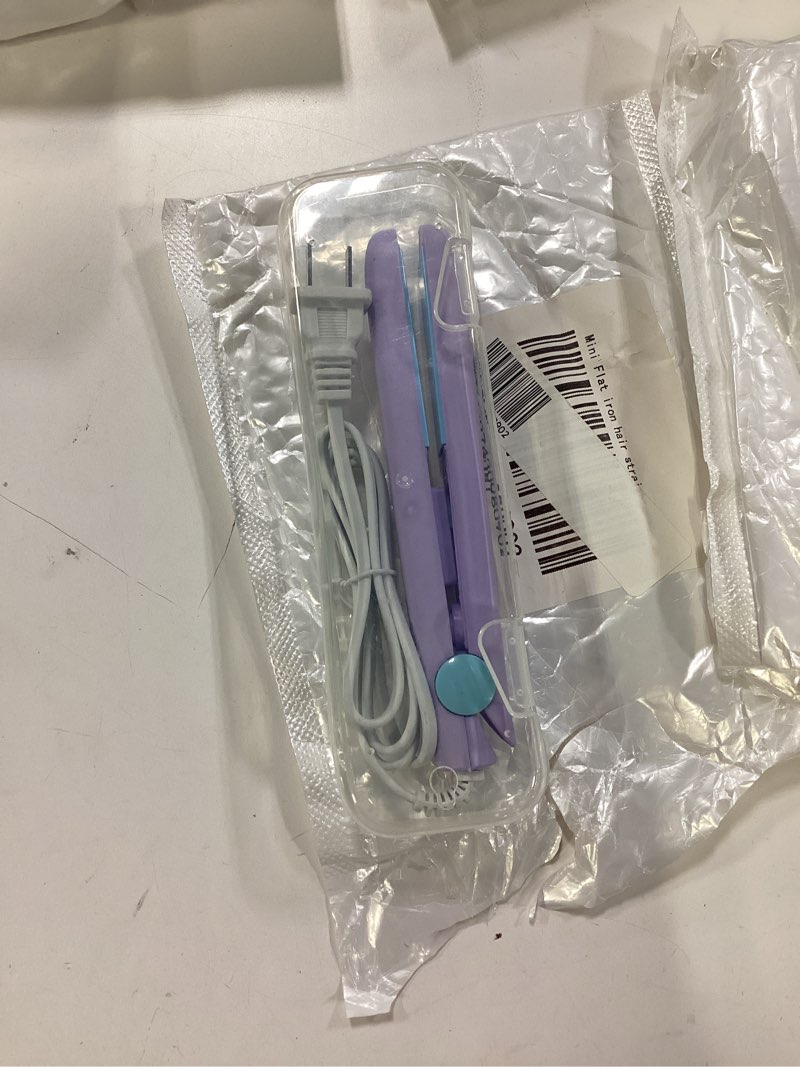 Condition photo showing As Is for mini hair straightener 2 in 1 straight and curly hair flat iron ceramic tourmaline plate 100-240v 20w us plug (purple 2 pack)