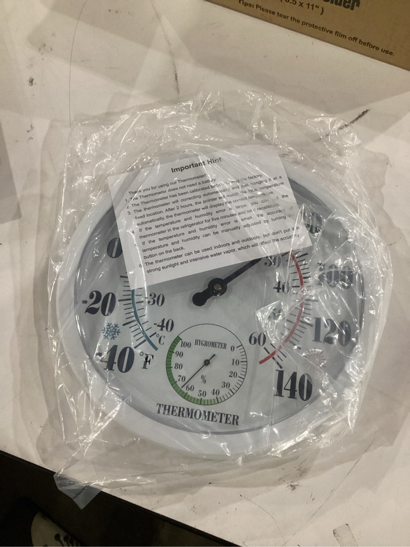 Condition photo showing Good Condition for not tested**** indoor outdoor thermometer large waterproof wall patio weather thermometer no battery required hanging decor (white) 10 inch white 10\"