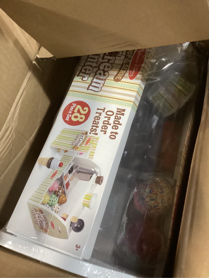 Condition photo showing Good Condition for melissa & doug wooden scoop & serve ice cream counter, pretend play store, 28 toy food & play kitchen accessories, preschool toys for girls & boys 3+ main