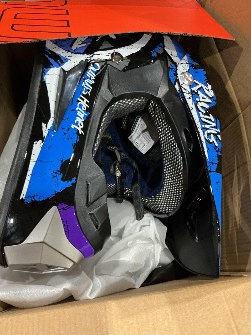Condition photo showing Good Condition for oumurs dot adult atv dirt bike helmet with goggles gloves & mask adjustable sun visor motorcycle adult helmet off-road motocross downhill moped mx for unisex-adult oumurs 125a-matte black blue medium
