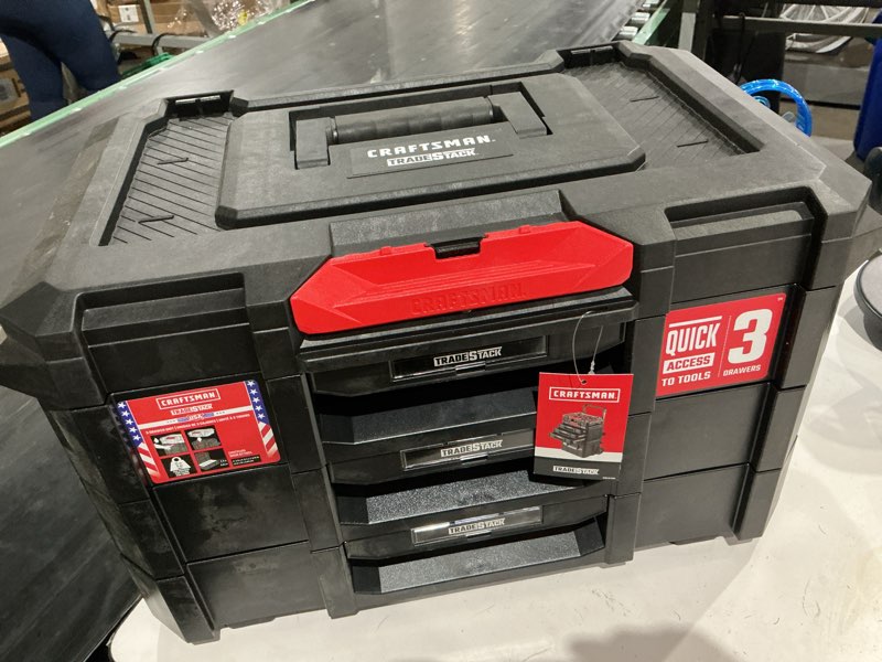 Condition photo showing As Is for craftsman tradestack 21.5-in w x 15.4-in h x 13.85-in d 3-drawer black plastic tool box