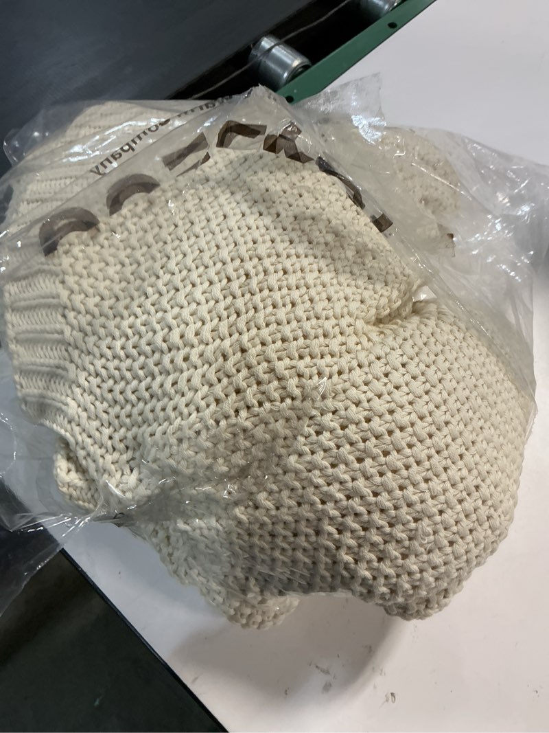 Condition photo showing Good Condition for joydeco chunky cable knit throw blanket, lightweight 100% cotton soft cozy throw twin blanket for couch bed and sofa, rustic breathable farmhouse blanket gift for women men(cream white, 60"x80") cream white twin (60" x 80")