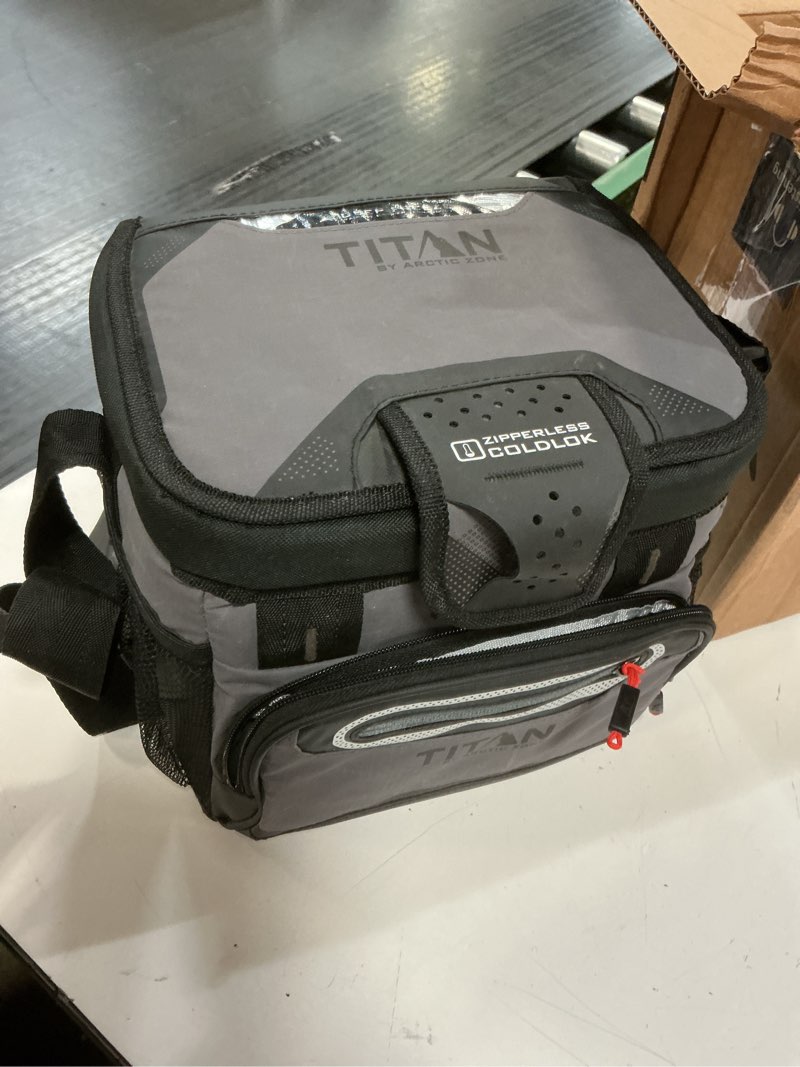 Condition photo showing As Is for titan by arctic zone deep freeze cooler - zipperless hardbody cooler - deep freeze insulation, hardbody liner, and smartshelf 9 can sharkskin gray