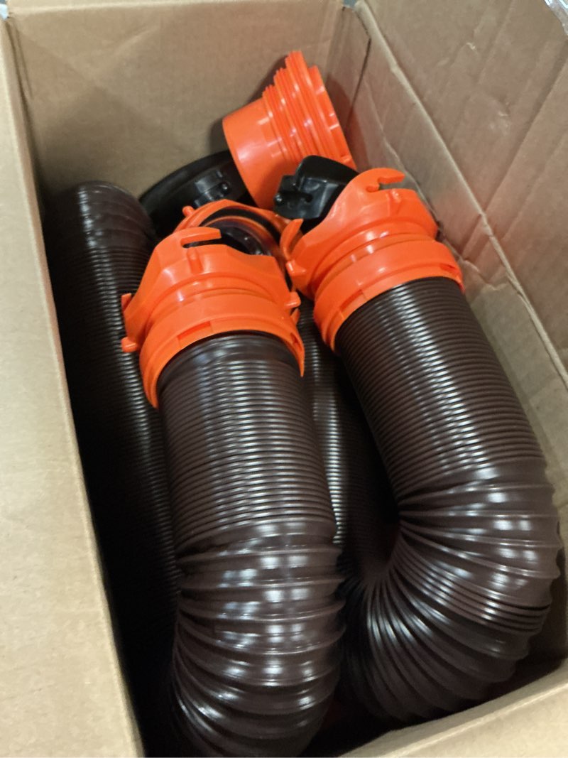 Condition photo showing Good Condition for camco rhinoflex 20-ft rv sewer hose kit - features clear elbow fitting w/removable 4-in-1 adapter - connects to 3” slip or 3”/3.5”/4” npt threaded sewer connection (39742) 20' rhino sewer hose