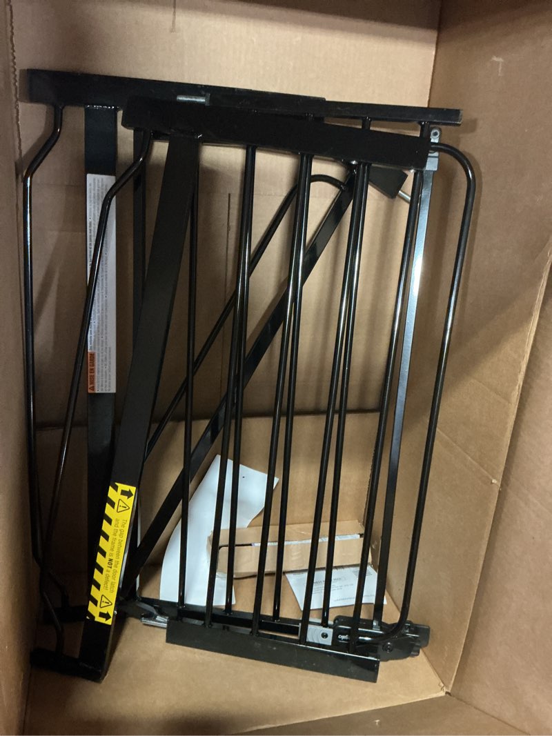 Condition photo showing As Is for regalo safety 29-49" easy step extra wide baby gate for doorways & bottom of stairs, pressure mounted safety gate with door for babies, toddlers & pets, black black 29-49"w x 30"h