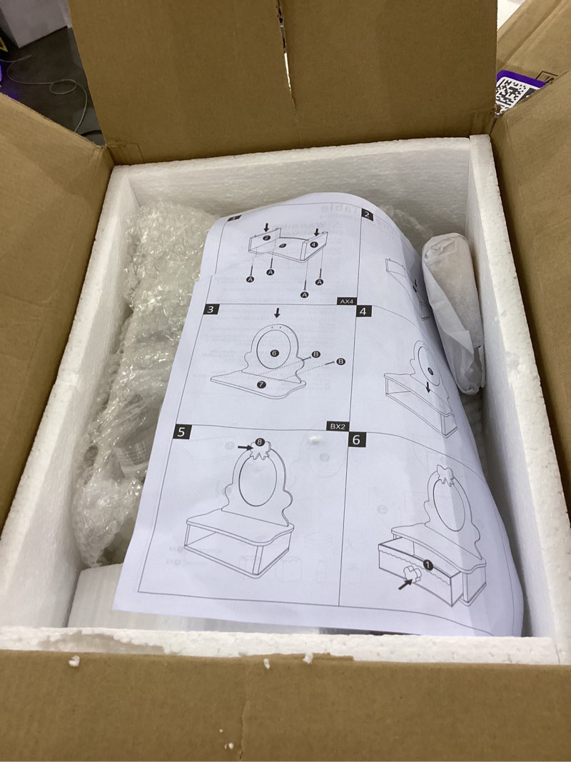 Little Girls Makeup Table with Mirror, Kids Vanity Table Set with Storage Drawer,Toddler Pretend Pla