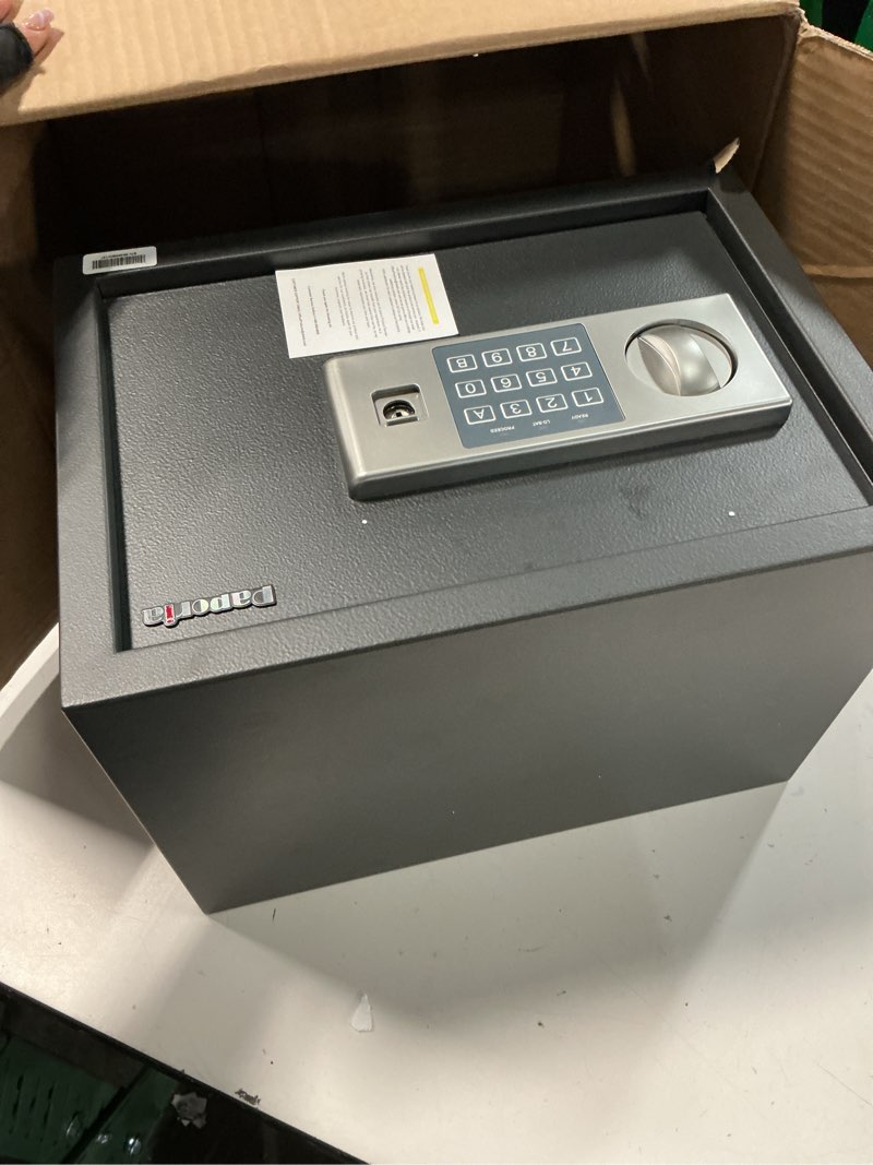 Condition photo showing As Is for (without a key)safe for home, 0.6 cubic feet safety box, lock box for money, jewelry, documents and guns, digital security safe for office, hotel and personal use, 13.8\"w x 9.8\"d x 9.8\"hl