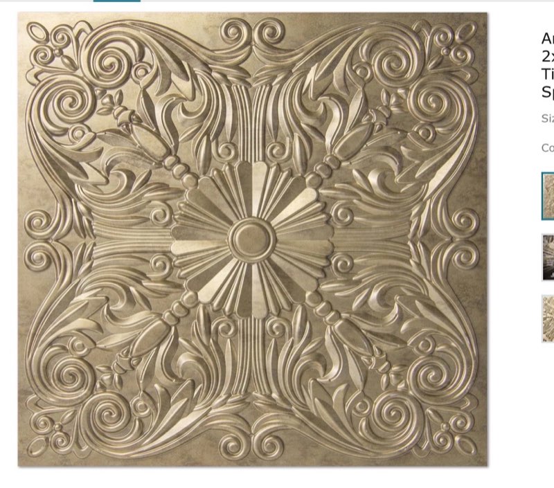 art3d decorative ceiling tile 2x2 glue up, lay in ceiling tile 24x24 pack of 12pcs spanish floral in antique gold