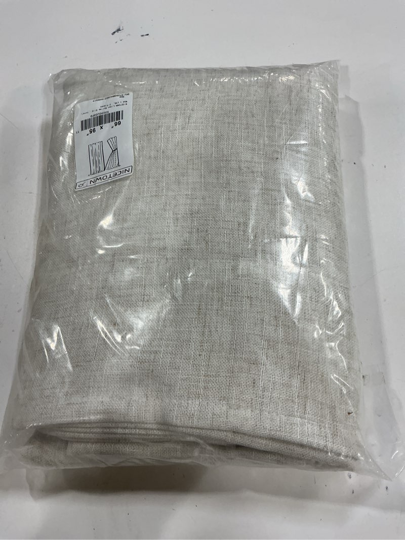 Condition photo showing New/Like New for NICETOWN Linen Burlap Sliding Door Curtains 2 Panels Set, Rod Pocket & Back Tab Semi Sheer Privacy with Light Filtering Window Treatments for Bedroom/Living Room, Natural, W66 x L95, 2 Pieces