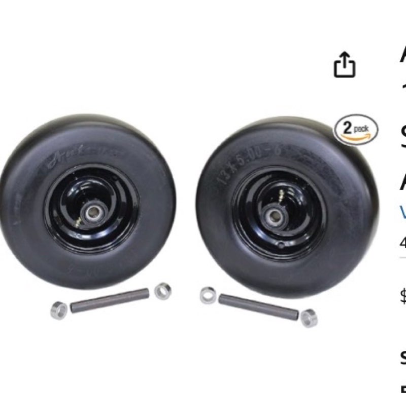 Antego Tire & Wheel 2 Pack 13x5.00-6 Black No Flat Front Solid Tire Puncture Proof