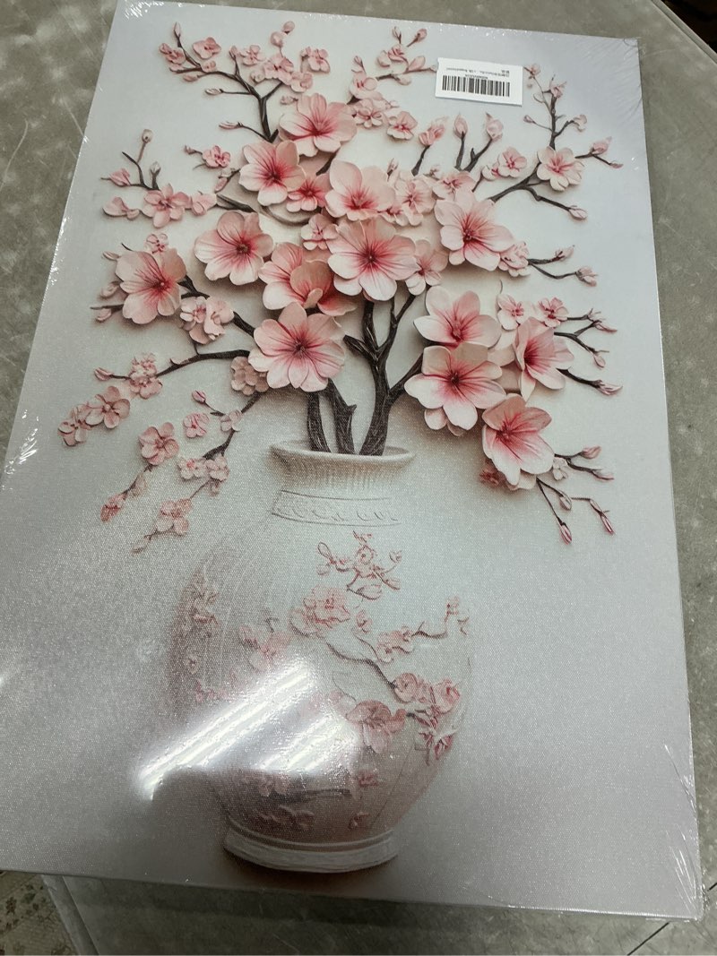 Condition photo showing Good Condition for Pink Floral Canvas Wall Art Sakura Flower Posters Prints Cherry blossoms Pictures Wall Decor for Living Room Bedroom Bathroom Office Corridor 24x16in Framed pink 24"L x 16"W