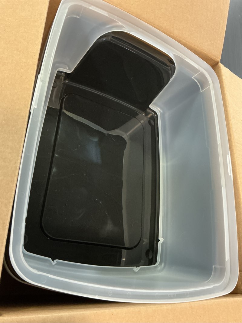Condition photo showing Good Condition for iris usa cat litter box large open top with high sided walls tall scatter shield scoop included easy clean plastic pan stain resistant for cats kittens indoor multi-cat households 2-pack black black open top - 2 pack