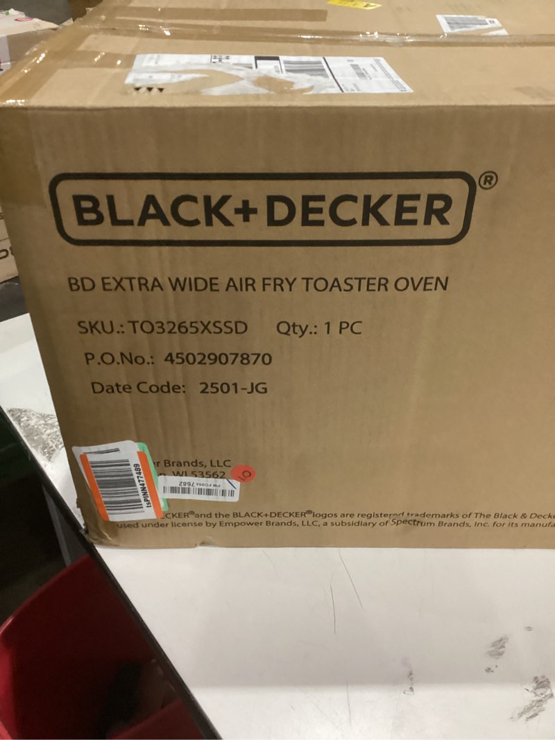 Condition photo showing Good Condition for BLACK+DECKER Crisp 'N Bake Air Fry Countertop Convection Toaster Oven, XL Capacity, 8-Slice, 5-in-1, Fits 9” x 13” pan,12” Pizza, 60-Min Timer, Bake, Broil, Air Fry, Toast, Keep Warm, Stainless Steel