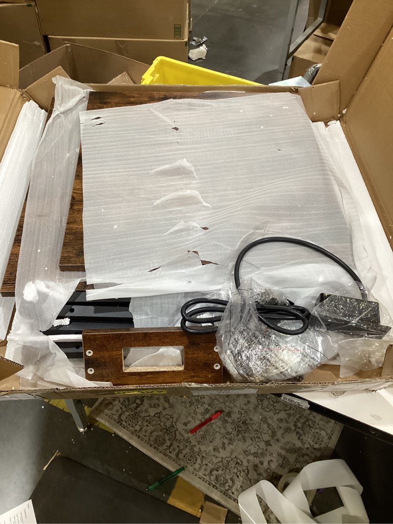 Condition photo showing As Is for Large Printer Stand with Power Outlet, with Height Adjustable Storage Shelf, 3 Tier Rolling Printer Cart with Industrial Wheels, 23.6 x 23.6 Inches Printer Table for Home Office, Rustic Brown