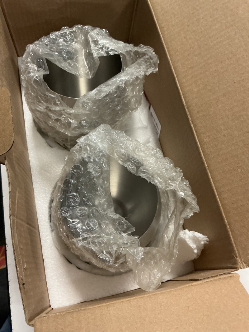 Condition photo showing Good Condition for Gusto Nostro White Marble Wine Chiller for Glass and Stainless Steel Tumbler Set of 2 - Freezable Wine Glass Chiller Holder - Cool Set of Chillers and Stemless Metal Wine Tumblers for HomeBar (Silver) Silver and White Wine Glass Chiller Set