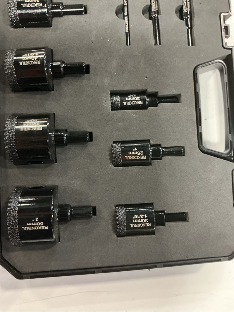 Condition photo showing Good Condition for 10 pcs diamond hole saw set, serrated brazing tile drill bits kit – professional core drill bits for ceramic, glass, tile, granite, and marble multi-size - 10 piece set