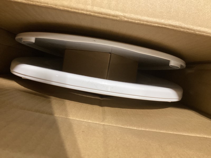 Condition photo showing As Is for bidet toilet seat, soft close round toilet seat, button control feminine/posterior wash switch, knob control water pressure,white bidet seat attachment with brass inlet